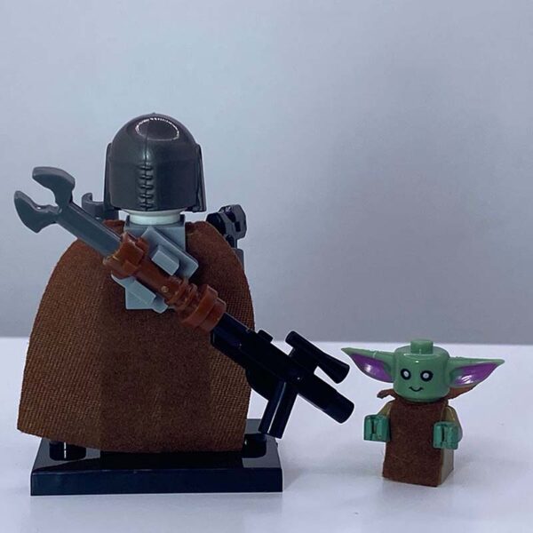 Mandalorian with Baby Yoda and cape custom minifigure